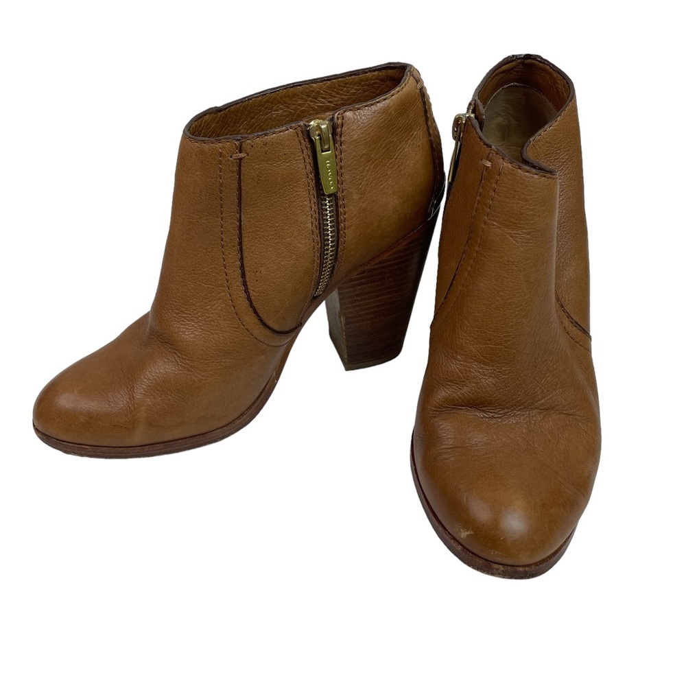 Coach Boots Womens 8.5 Hattie Ankle Booties Brown Leather Side Zip Casual Heeled
